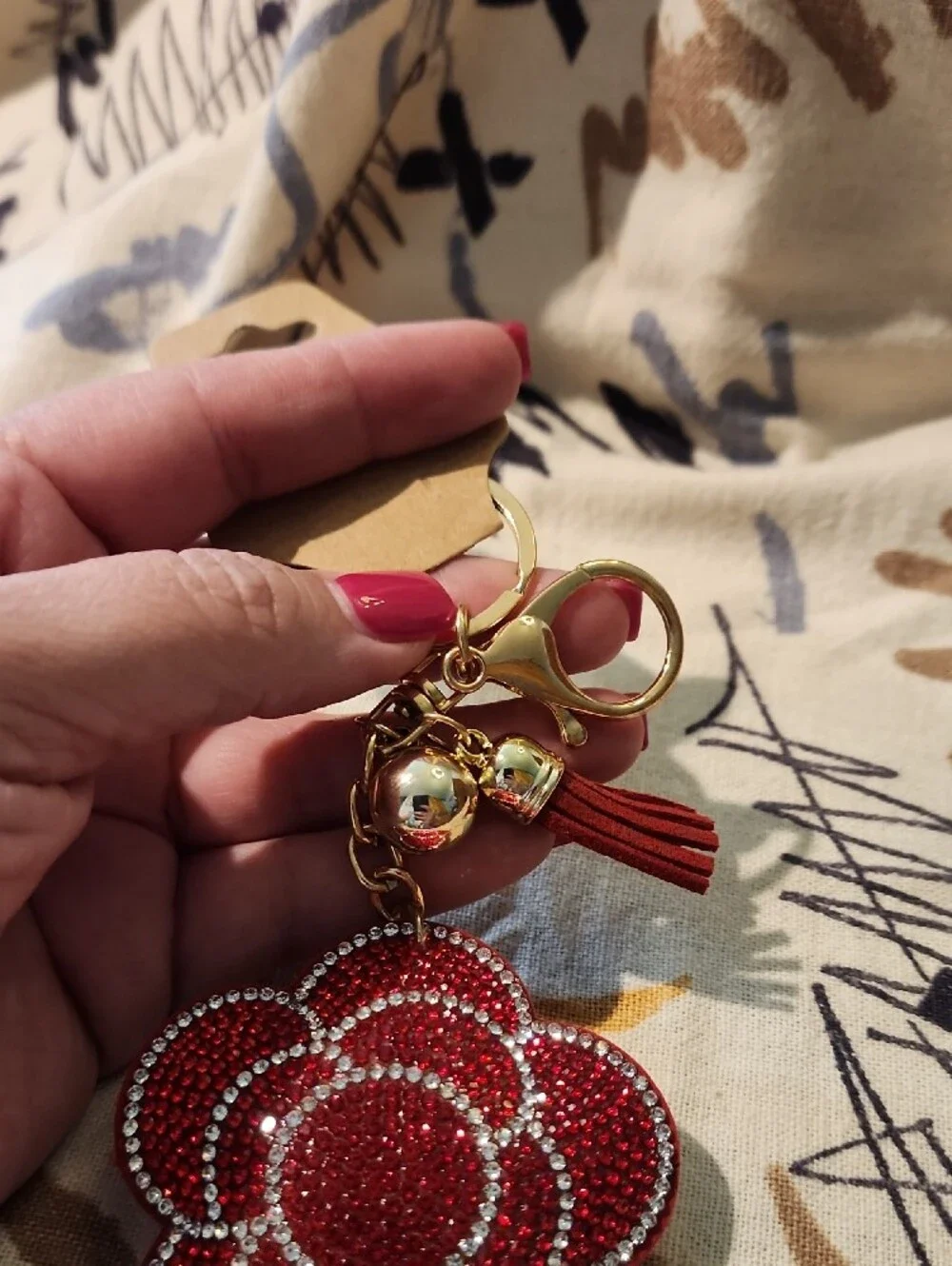 Red Flower Key Chain With Tassle - Picture 6 of 6